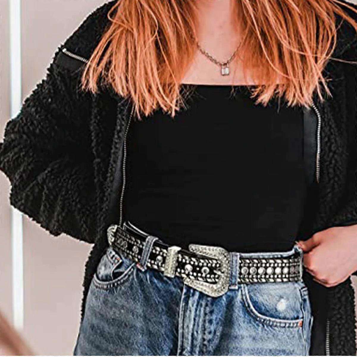 Women's Rhinestone Studded Leather Belt for Jeans V1263-JX-4672