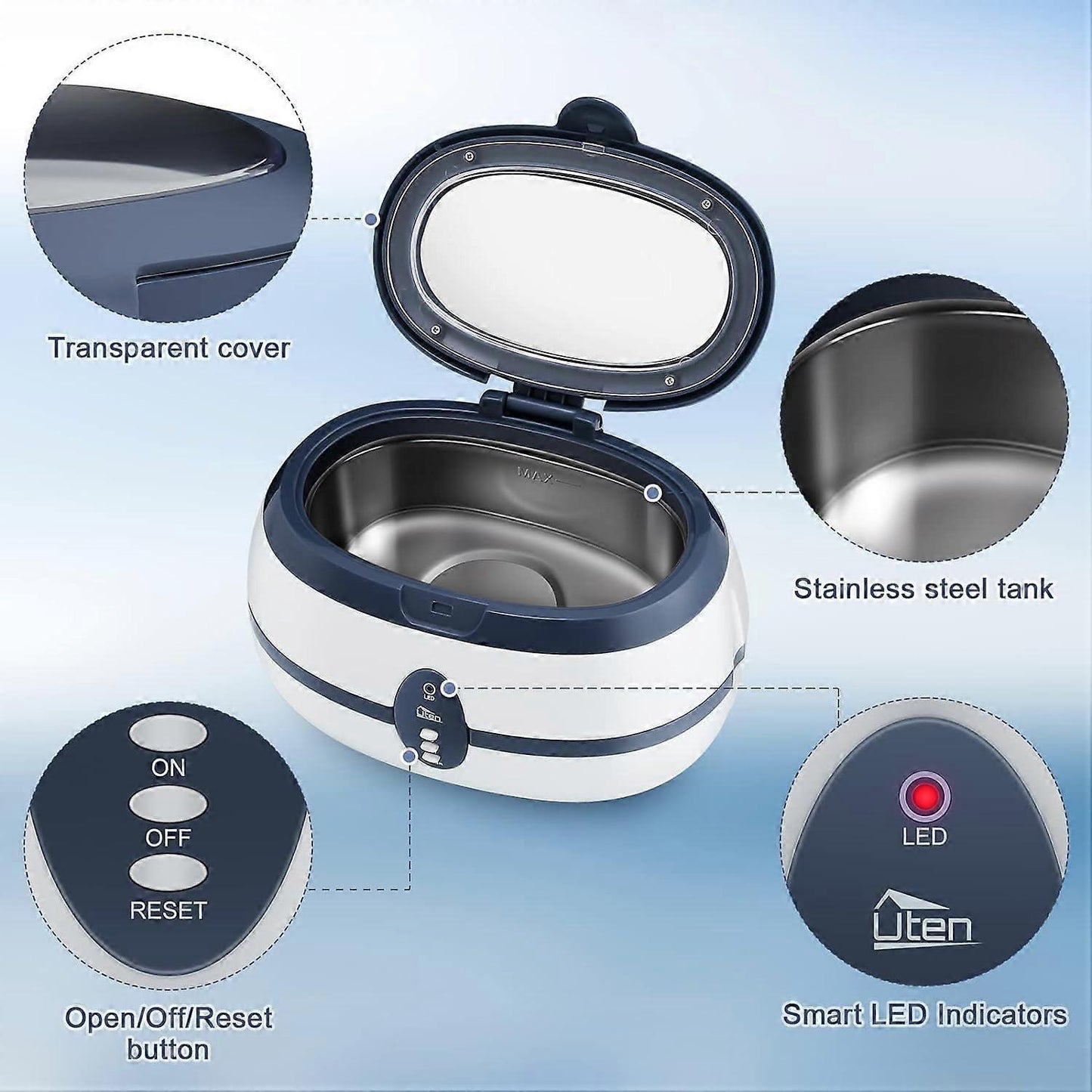 Uten Professional Ultrasonic Jewelry Cleaner with Watch Holder & Basket V1263-JX-4715
