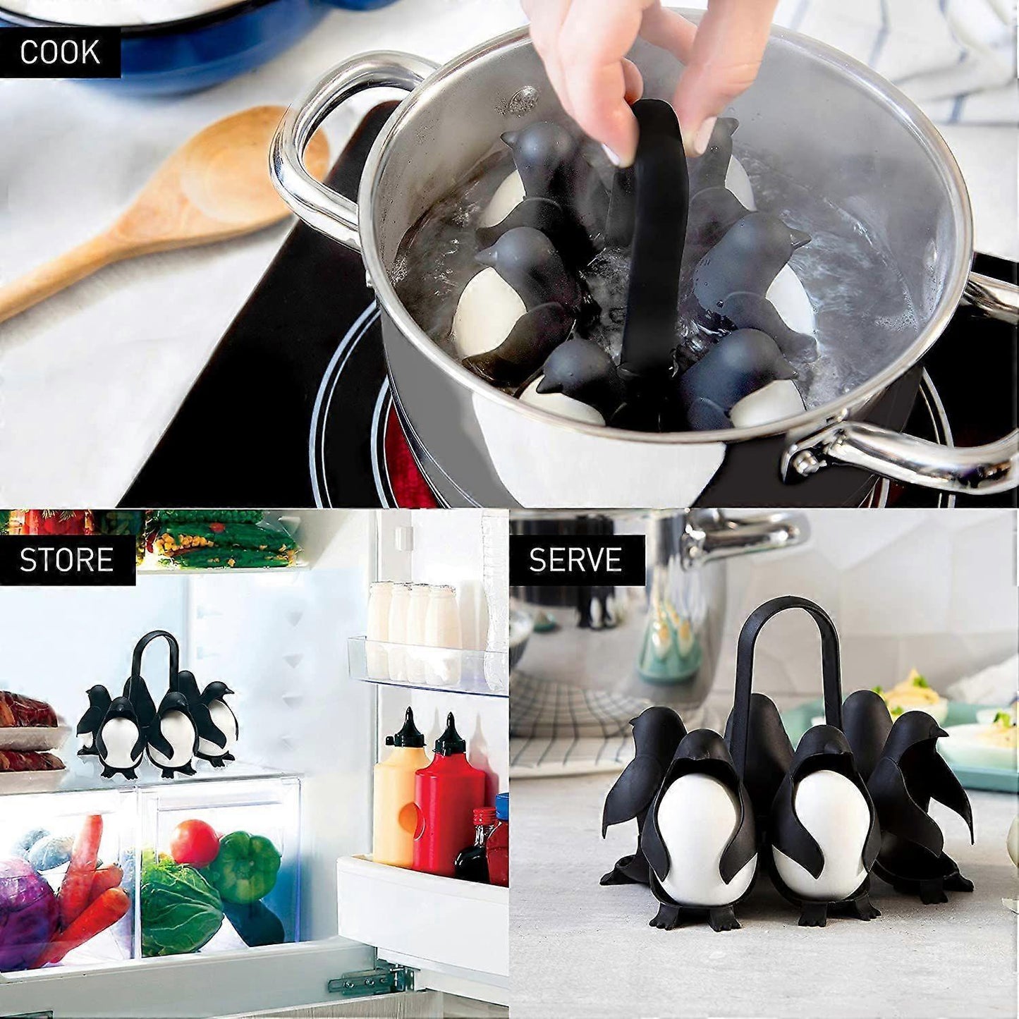 Penguin-Shaped 3-in-1 Boiled Egg Cooker, Premium Design V1263-JX-4948