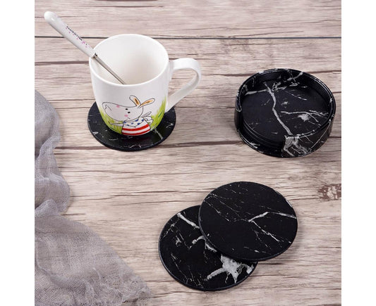 6Pcs Faux Leather Marble Coasters Cup Mat Pad Holder Placemat Dining Table Decor- B V1263-JX-495