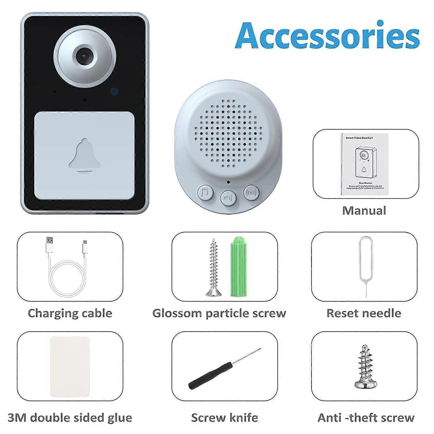 Wireless Video Doorbell Camera with Chime, Rechargeable Cordless Smart Doorbell V1263-JX-5040