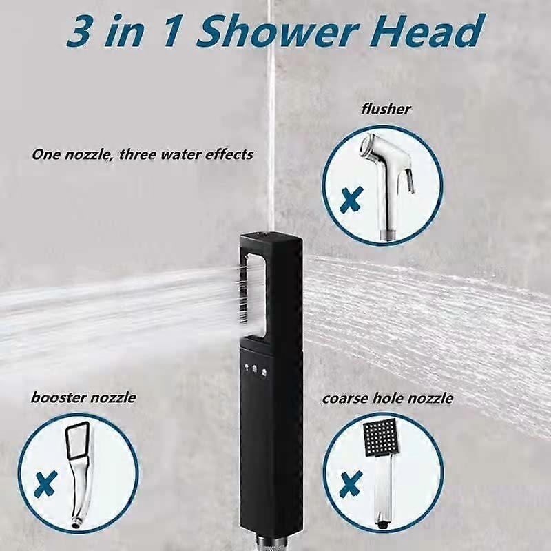 3 Modes High Pressure Shower Head with Hose, Black V1263-JX-5180