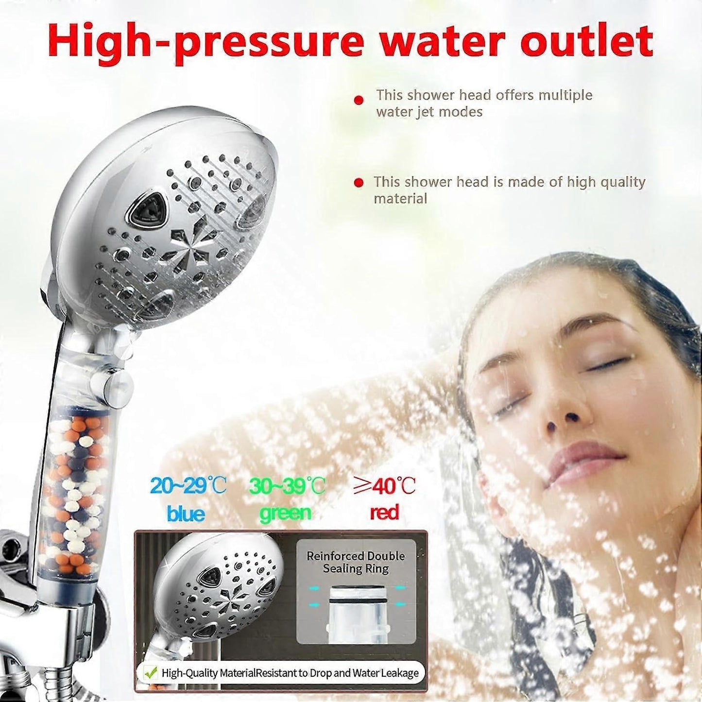 Handheld Shower Spray Head, Reusable Water Saving Design V1263-JX-5205