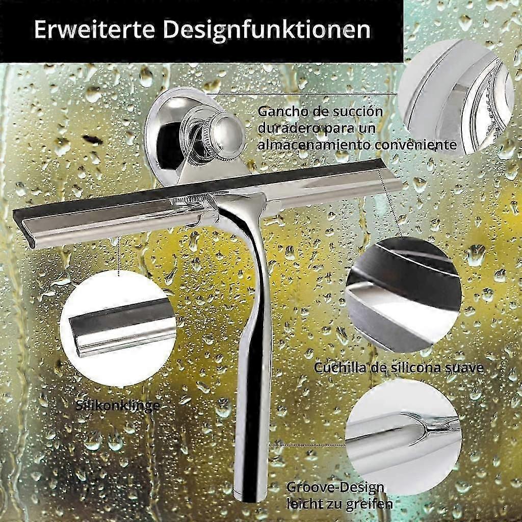 Stainless Steel Shower Squeegee with Wall Hanger, No Drill Glass/Window Wiper V1263-JX-5207