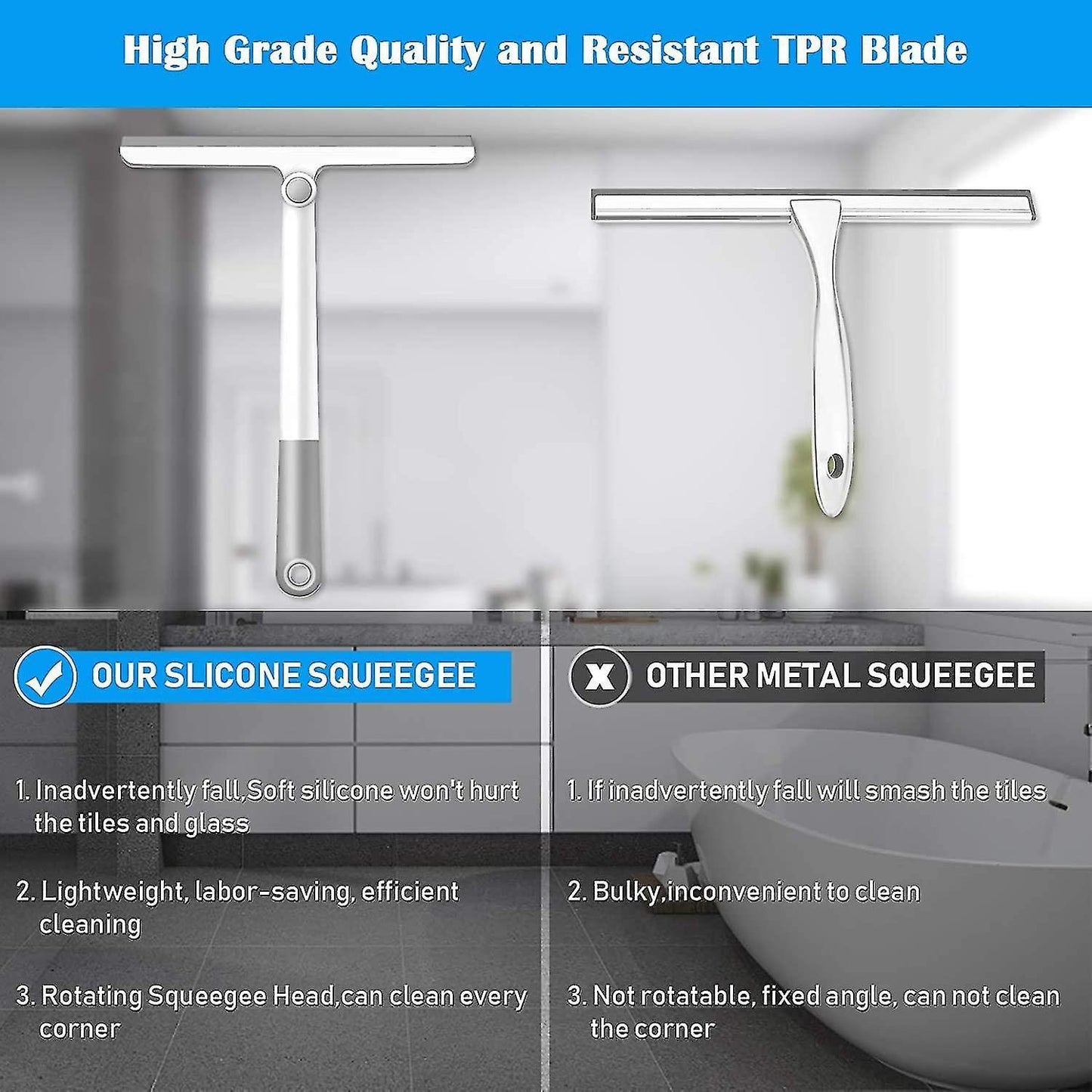 Silicone Shower Squeegee with Rotating Handle for Bathroom/Window V1263-JX-5215