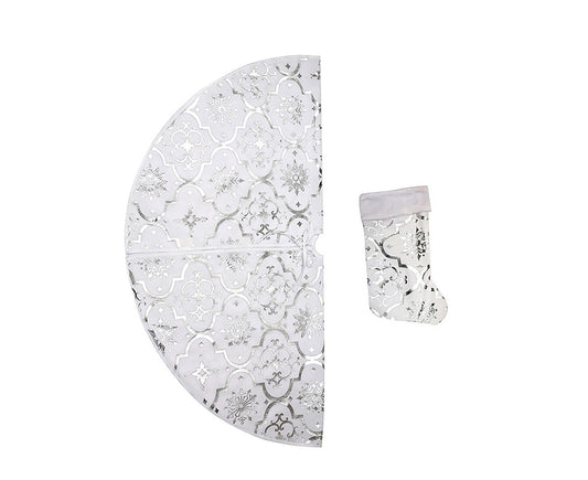 Tree Skirt Polyester Snowflake Pattern Tree Carpet-White V1263-JX-533