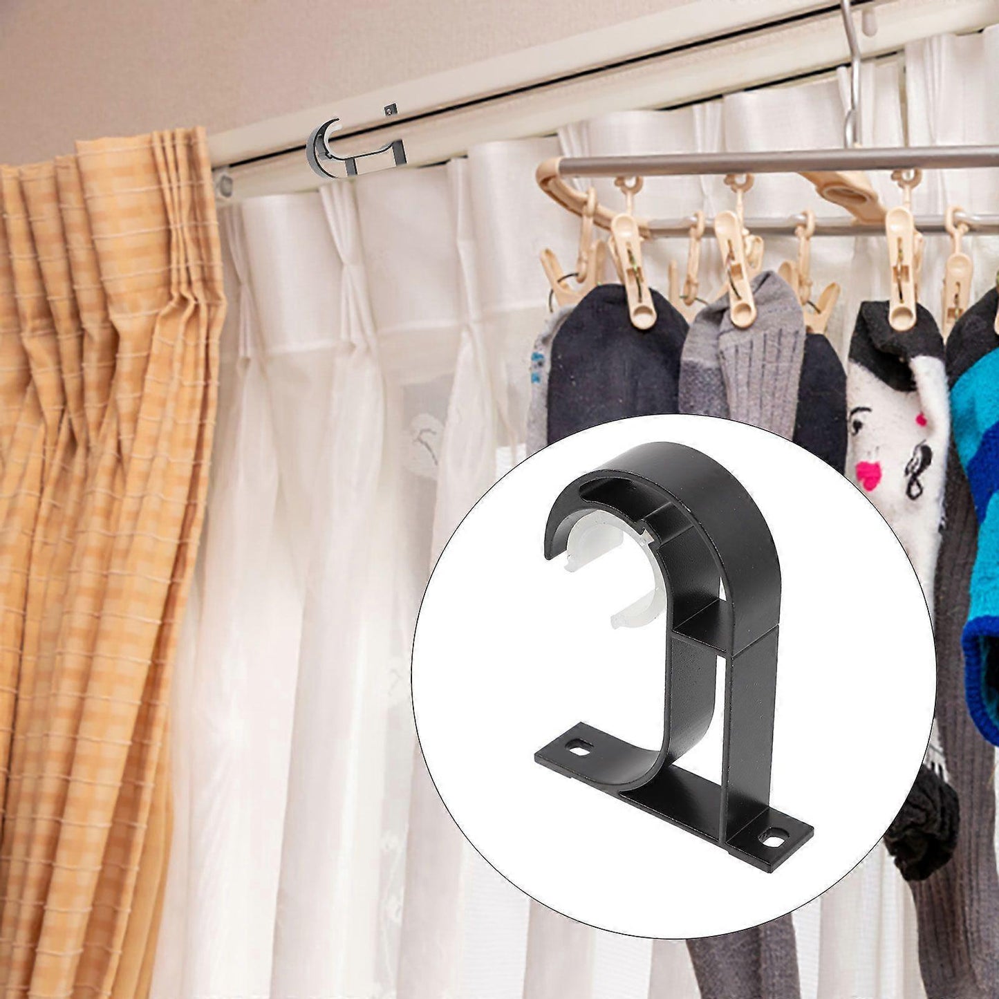 4pcs Curtain Rod Brackets, Heavy-Duty Curtain Rod Holders & Hooks V1263-JX-5335