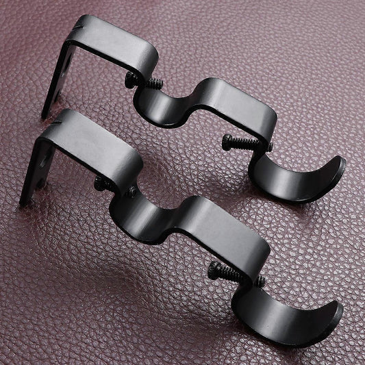 2pcs Tension Curtain Rods, Black & White with Brackets & Holders V1263-JX-5336