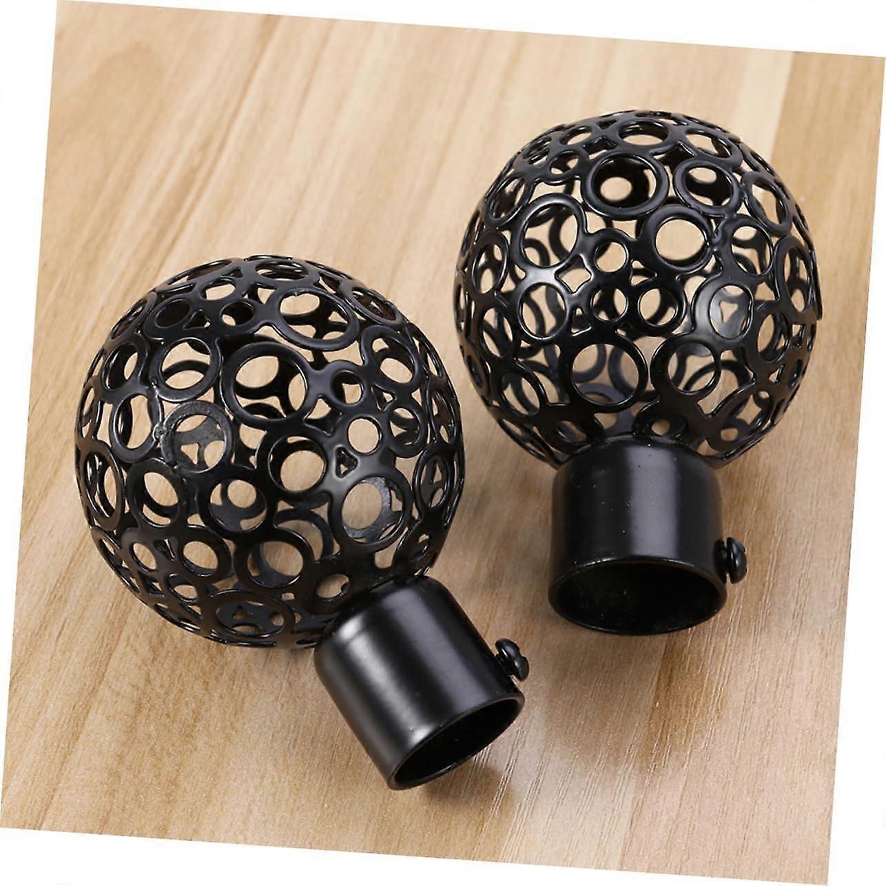 2pcs Curtain Rod Ends, Black Hollow Decorative Finials for Drapes V1263-JX-5339
