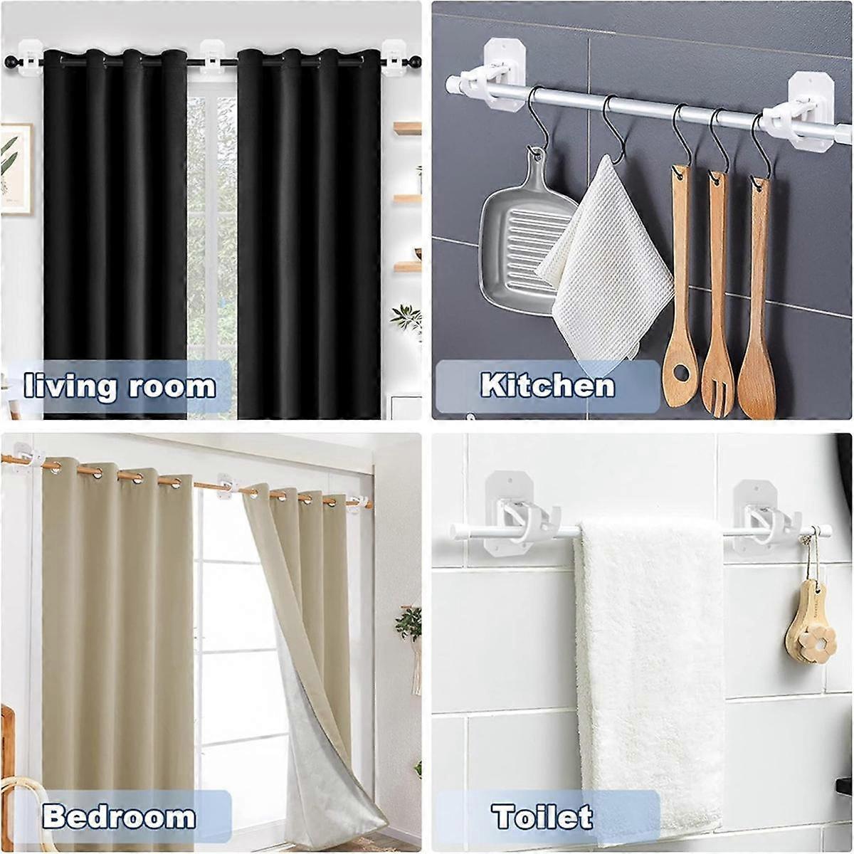 4pcs Curtain Rod Brackets, No-Drill Curtain Rod Holders Hooks V1263-JX-5348