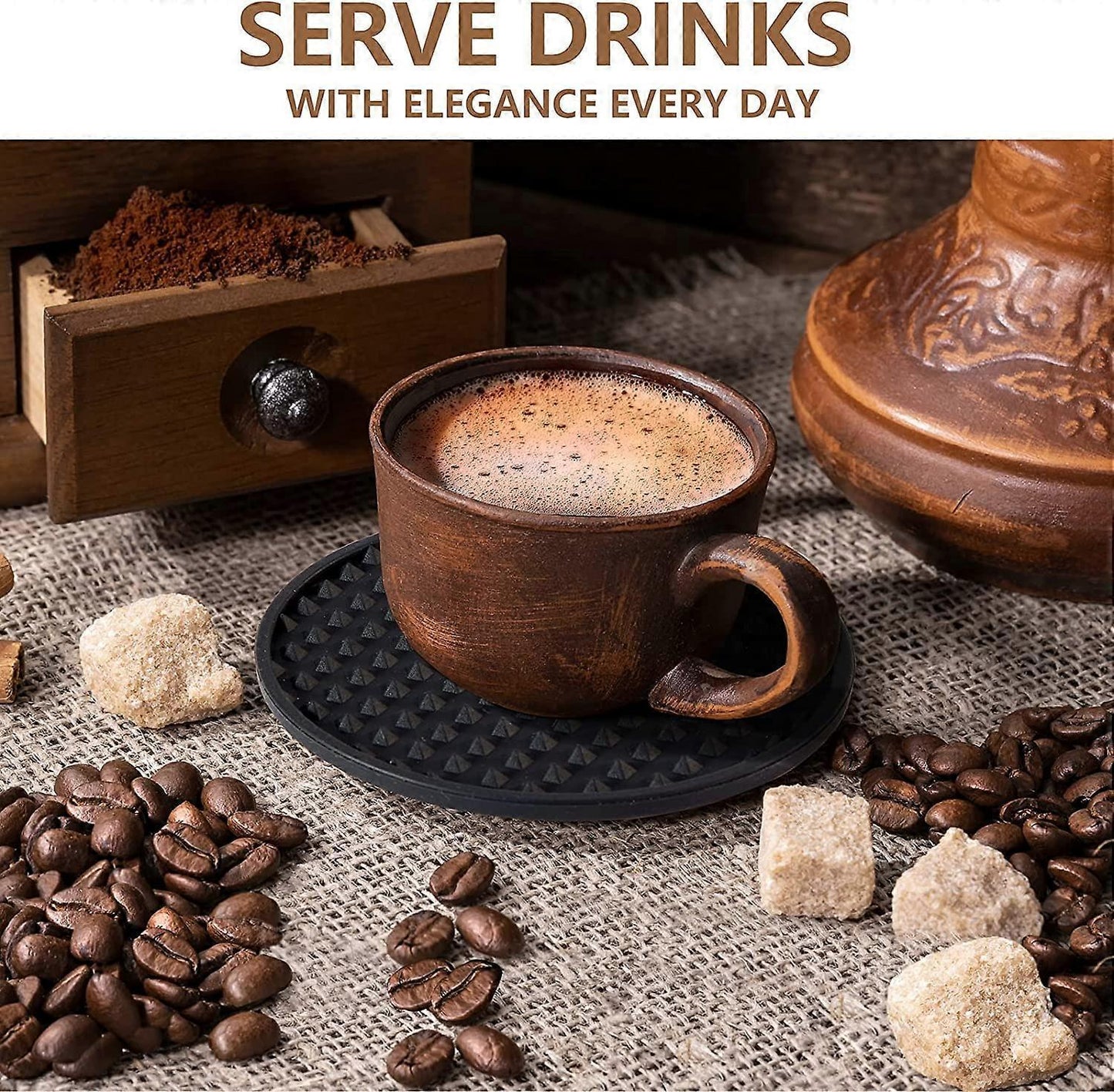 Silicone Drink Coasters with Holder Tabletop Protection V1263-JX-5414