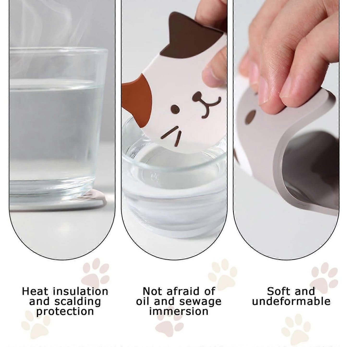 5pcs Cute Cartoon Cat Silicone Drink Coasters Decorative Table Coasters V1263-JX-5444