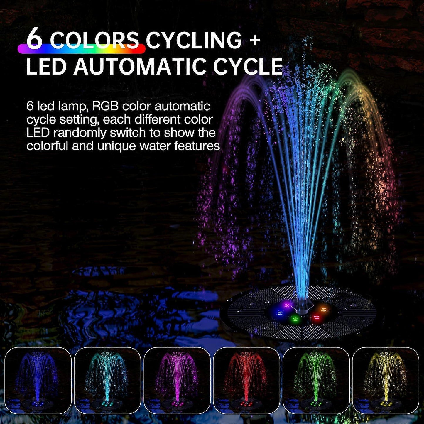 Solar Water Fountain with 8 Jet Lights Floating Solar Pump V1263-JX-5575