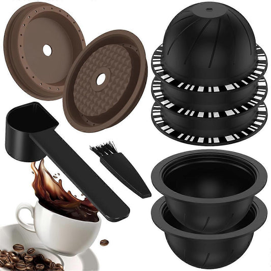 5Pcs Reusable Vertuo Coffee Pods with 2 Silicone Lids Spoon and Cleaning Brush V1263-JX-5719