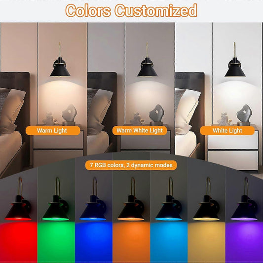 Battery Operated Wall Sconces Set of 2, RGB Wireless LED, Remote, 10000mAh, Black V1263-JX-5789