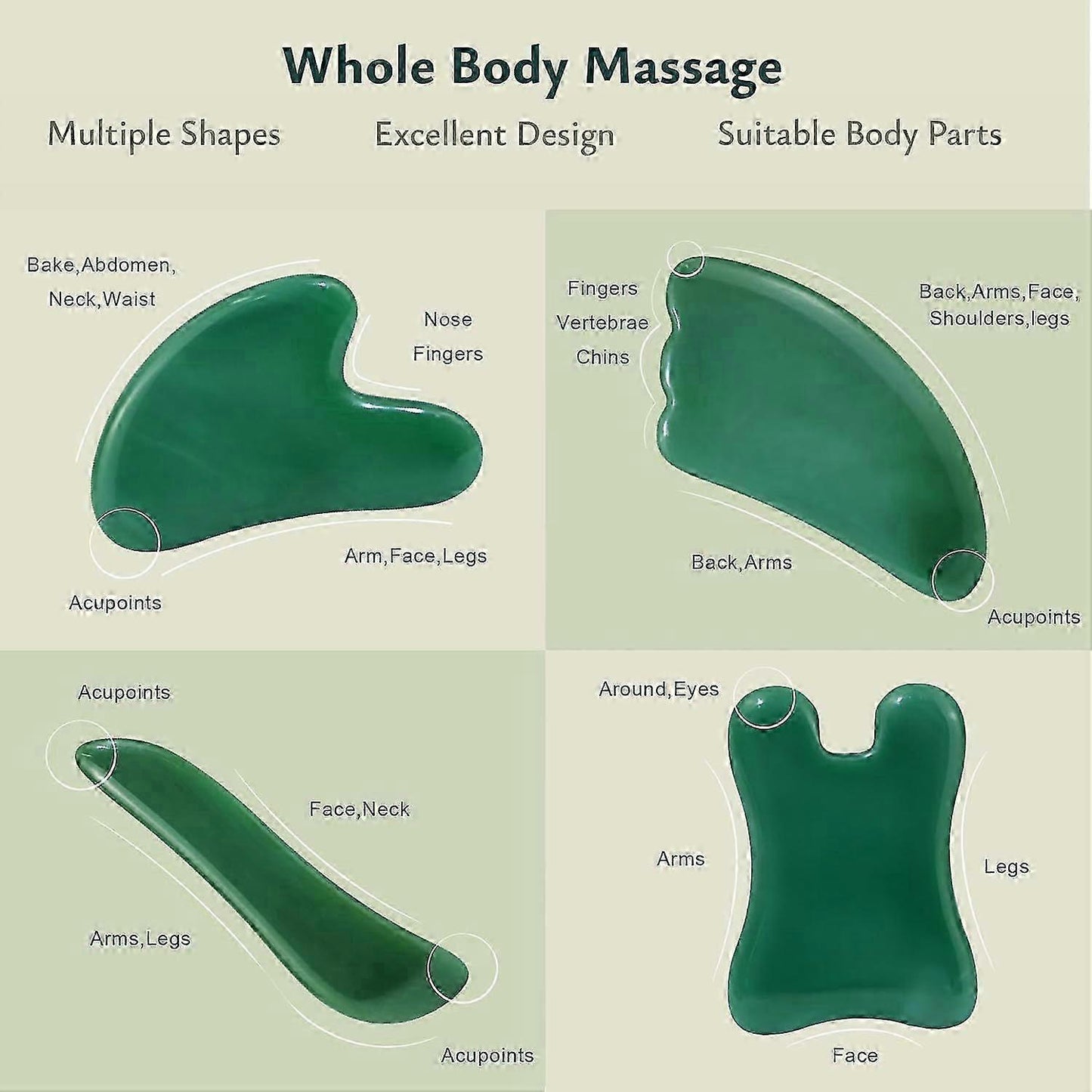 New Guasha Massage Set, 4pcs Gua Sha Facial Scraping Tools for SPA Use V1263-JX-5861