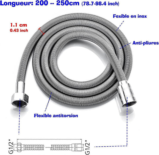 2m Stainless Steel Universal Shower Hose, Flexible Bathroom Replacement Hose V1263-JX-5886