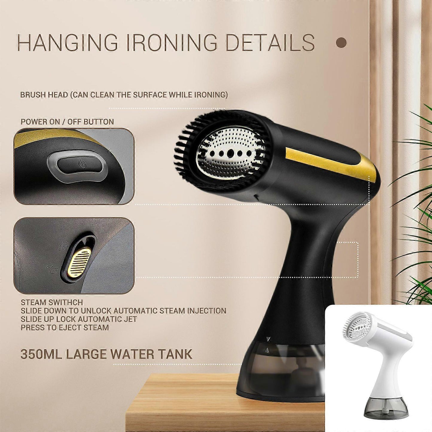 1500W Portable Garment Steamer 350ml Fabric Steamer for Clothes Home Travel Use V1263-JX-5896