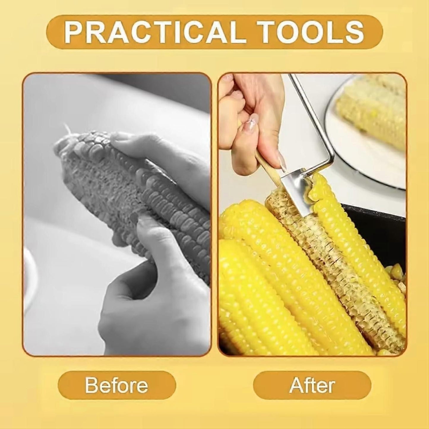 2PCS Stainless Steel Corn Stripper with Wooden Handle - Fast Kernel Removal V1263-JX-6043