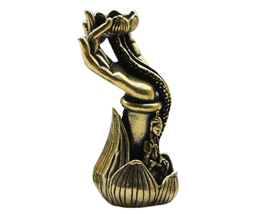 Lotus Shape Backflow Incense Burner Non-fading Brass Traditional Censer Burner for Table- L V1263-JX-607