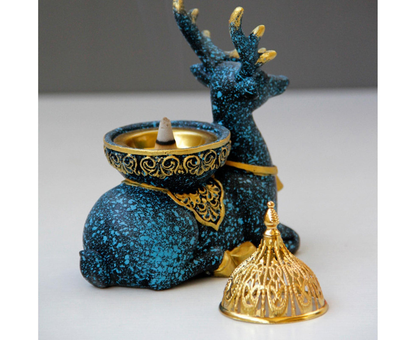 Marble Reindeer Incense Holder-Dark Blue V1263-JX-613