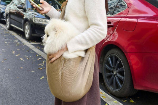 Breathable Dog Carrier Sling With Storage Pocket Pet Carrier Shoulder Pouch For Outdoor Travel -Khaki V1263-JX-6207-1