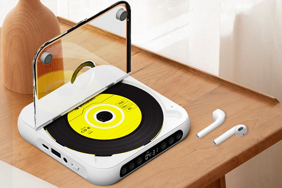 Portable CD Player Bluetooth 5.3 with HiFi Speakers Rechargeable Walkman Supports CD USB MP3 for Home - White V1263-JX-6271-3