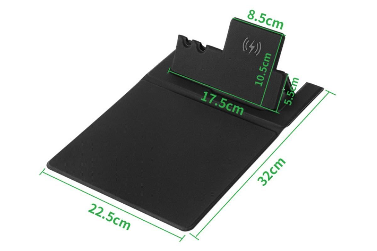 15W Fast Charging Wireless Mouse Pad with Foldable Design, Multi-Function PU Leather Desk Mat for Office & V1263-JX-6324