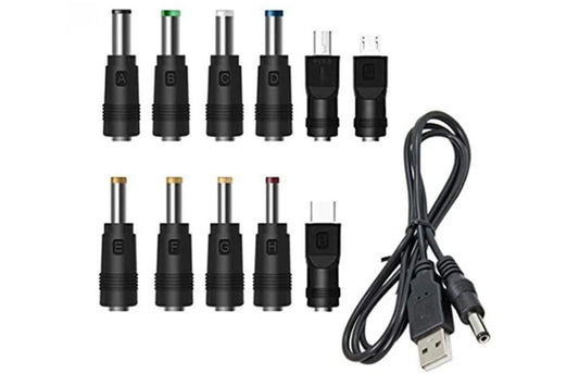 USB to DC 5V Charging Cable Power Cord 5.5x2.1mm with 11 Interchangeable Connectors V1263-JX-6352