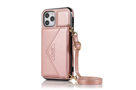 PU Leather Crossbody Phone Case Cover Wallet Card Holder for iPhone 13 Series -Rose Gold /iPhone13 Pro 6.1 V1263-JX-6436-3