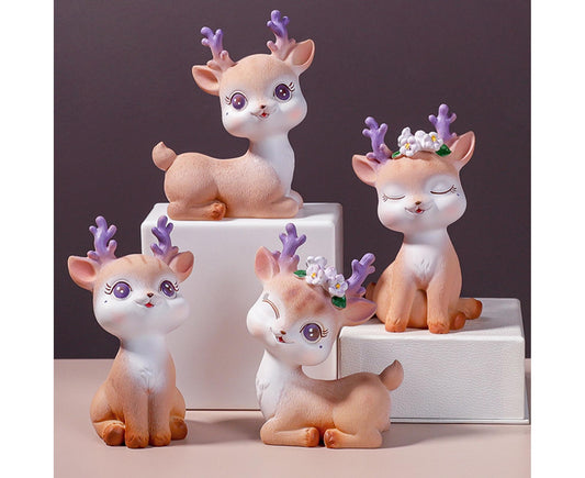 Cartoon Small Deer Resin Reindeer Craft Miniature Desktop Ornaments Car Decor- B V1263-JX-649