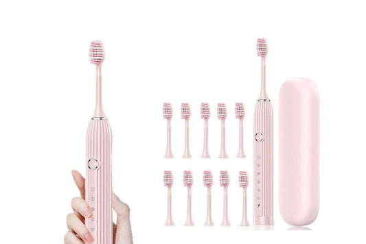 Electric Toothbrush with 10 Brush Heads and Travel Case Rechargeable Toothbrush Sets -Pink V1263-JX-6520-2