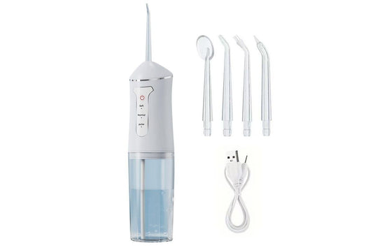 Cordless Portable Electric Water Flosser Teeth Cleaner Floss Irrigator With 4 Jet Tips - White V1263-JX-6528-2