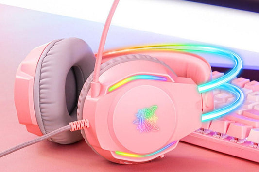 Gaming Headset with Mic Over Ear Headphone Lightweight Headphones with RGB Frame Gaming Headphones -Pink V1263-JX-6700-2