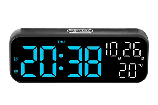 LED Digital Clock with Temperature Humidity Display for Bedroom Black V1263-JX-6723