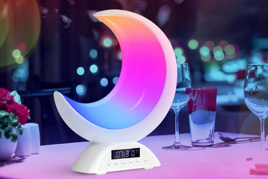 Touch Bedside Table Lamp with Time Alarm Clock RGB Adjustable LED Moon Light with Bluetooth Music Mode V1263-JX-6733