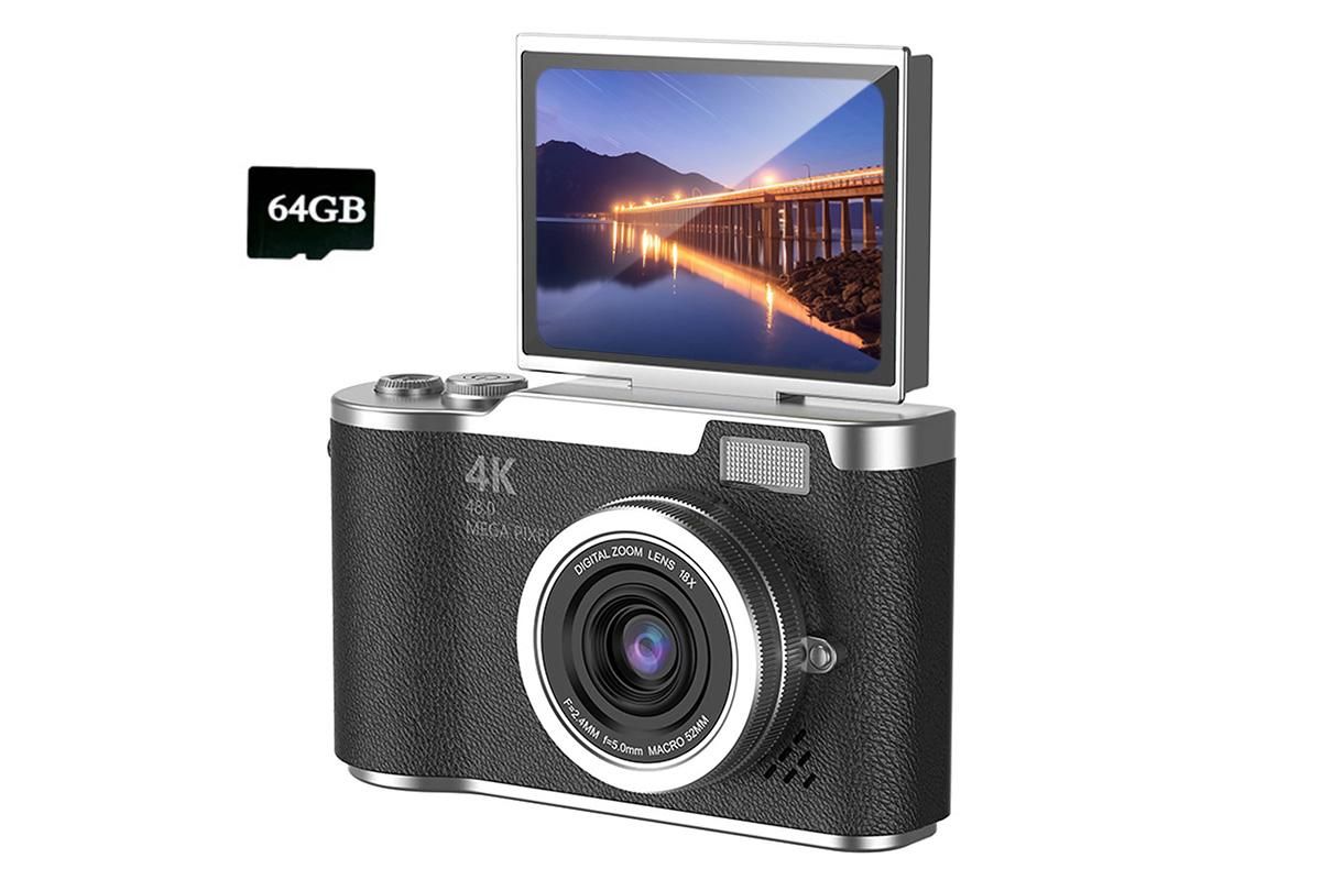 HD 1080P Flip Screen Retro Digital Camera 2.4-inch Display with 64GB TF Card - White V1263-JX-6746-3
