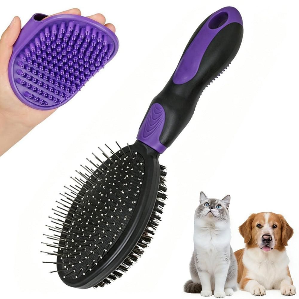 2PCS Pet Grooming Tools Double-Sided Brush for Shedding and Bathing for Short/Long Haired Dogs Cats Green V1263-JX-6807