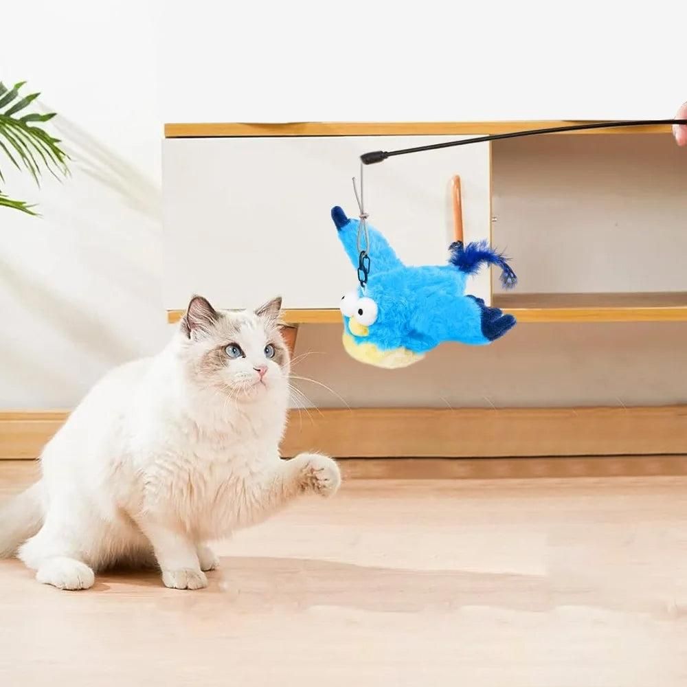 Cat Squeaky Toys Rechargeable Interactive Cat Toy Touch Activated Kitten Plush Pet Toys Blue V1263-JX-6866