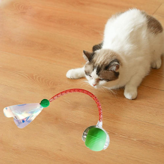 Interactive Cat Toy Moving Cat Ball with Dragonfly Tail Indoor Auto-Turn Cat Toy Green V1263-JX-6869