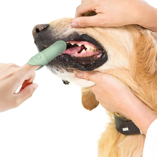 Silicone Pet Finger Toothbrush - Daily Teeth Cleaning for Cats and Dogs Green V1263-JX-6946