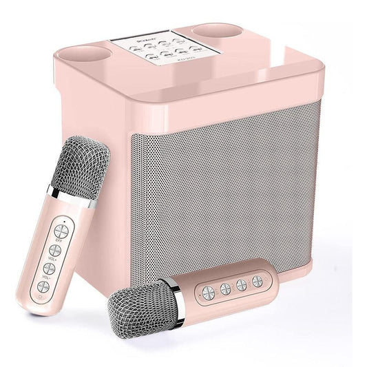 Portable Karaoke Machine with 2 Wireless Microphones Portable Bluetooth Speaker for Family Party Singing Pink V1263-JX-6965-1