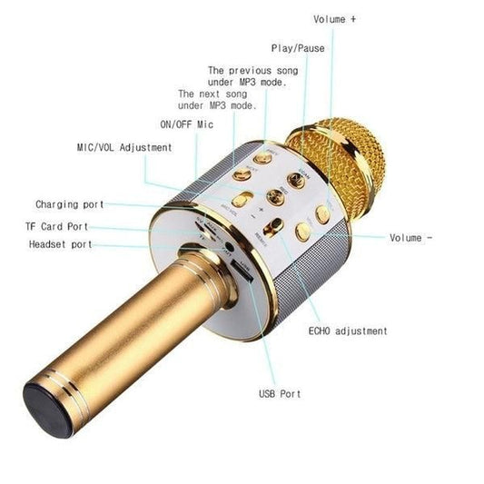 Handheld Wireless Bluetooth Microphone with Speaker for IOS Android Phone Computer 1800mAh Battery Gold V1263-JX-6975-1