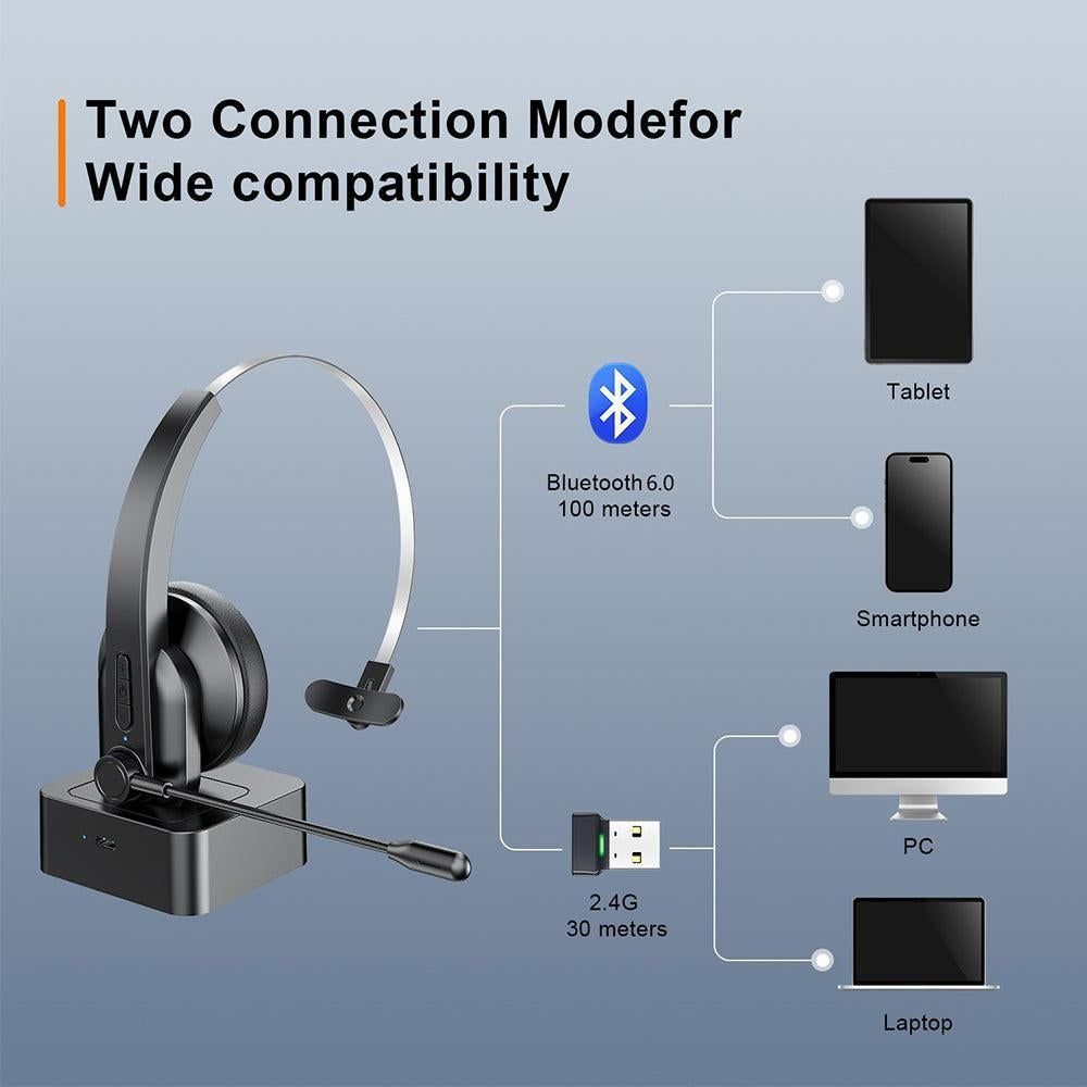 Bluetooth Wireless Headset with Mic and Charging Dock for PC and Call Center Use V1263-JX-6996