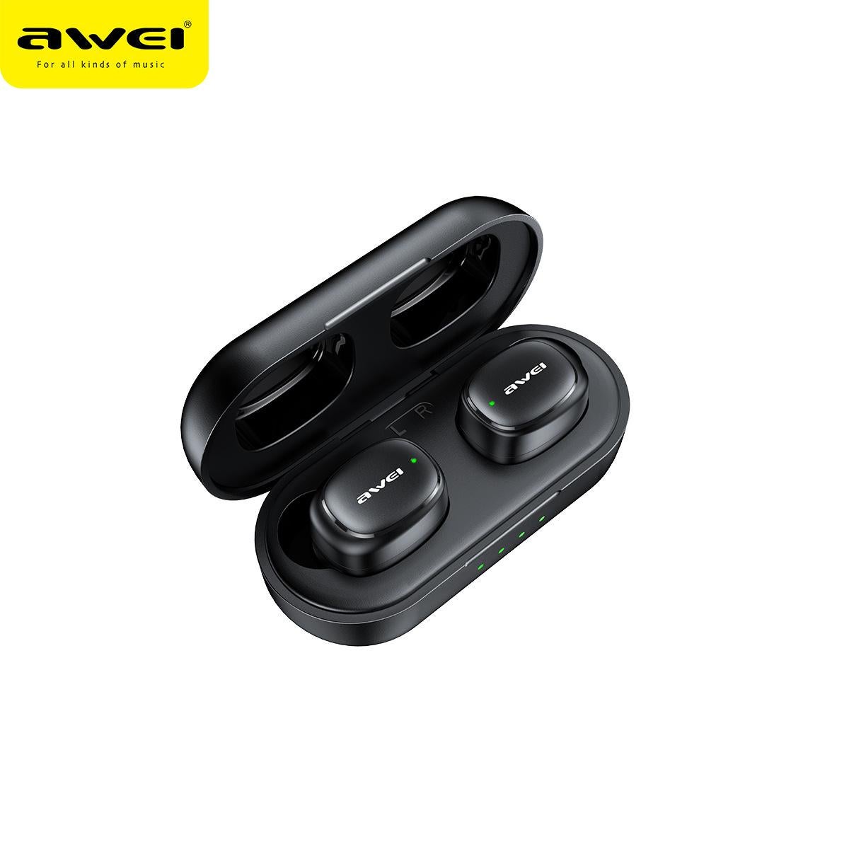 AWEI T13 Waterproof Wireless Bluetooth-compatible In-Ear Earphone Headphone with Charge Box-Black V1263-JX-7