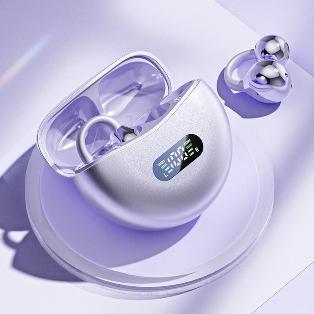 Wireless Bluetooth 5.4 Clip-on Earbuds Lightweight Open Ear Headphones for Glasses Wearers and Workout Purple V1263-JX-7006