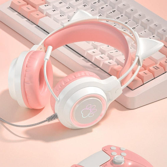 RGB Lighting Gaming Headset Cat Ear Headphone with Microphone Pink V1263-JX-7069-1