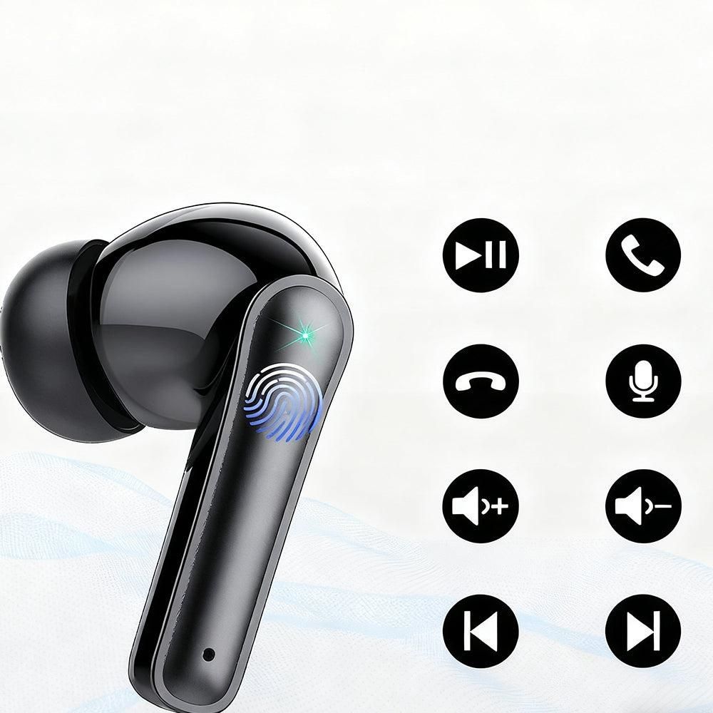 Wireless Bluetooth Noise-Cancelling In-Ear Earbuds with LED Display Black V1263-JX-7077-1