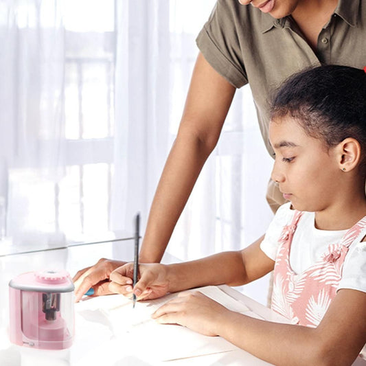 Electric Pencil Sharpener Automatic Fast Sharpener Battery Operated Pink V1263-JX-7152-1