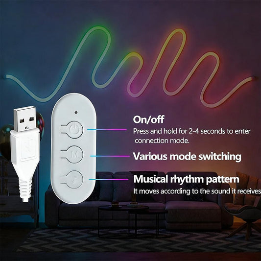 1 Set USB Neon LED Strip Light Music Sync Color Changing for Room Decor 1 m V1263-JX-7182-2